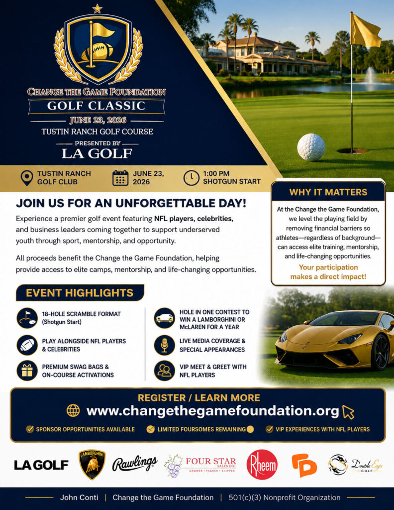 Flyer with details for the Change the Game Foundation Charity Golf Event